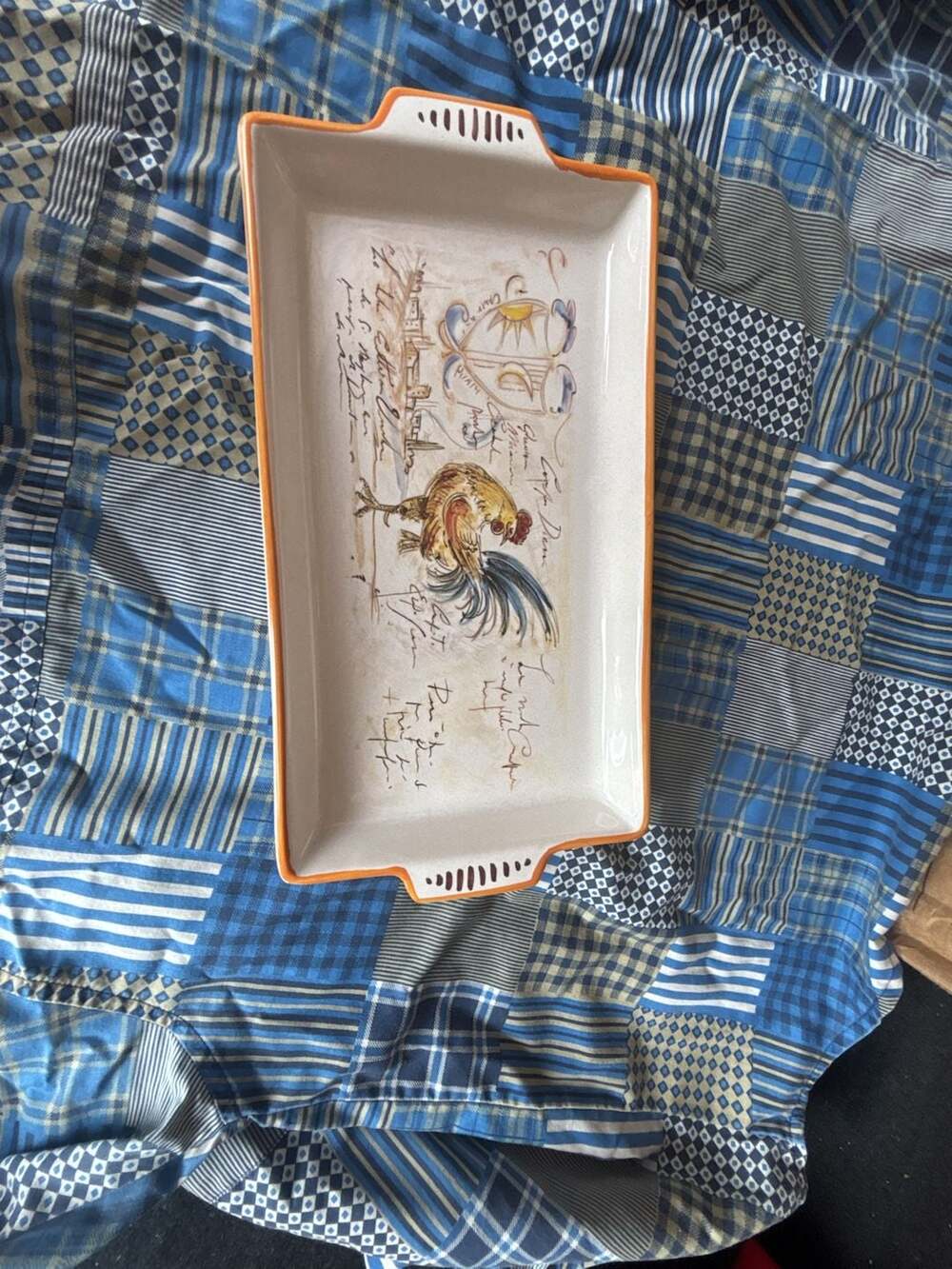 Nova Deruta Italian Hand-Painted Rooster Rectangular Serving Platter